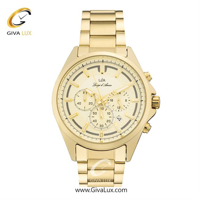 ساعت مچی اورجینال مردانه LdA سه موتوره کرنوگراف طلایی | طلایی| طلایی| کد رفرنس 2495